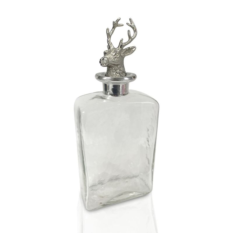 Culinary Concepts Glass Square Decanter With Nickel Finish Stag Stopper
