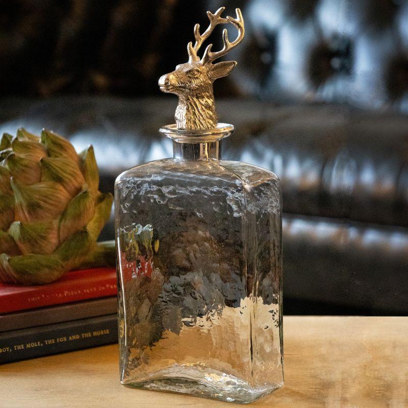 Culinary Concepts Glass Square Decanter With Nickel Finish Stag Stopper