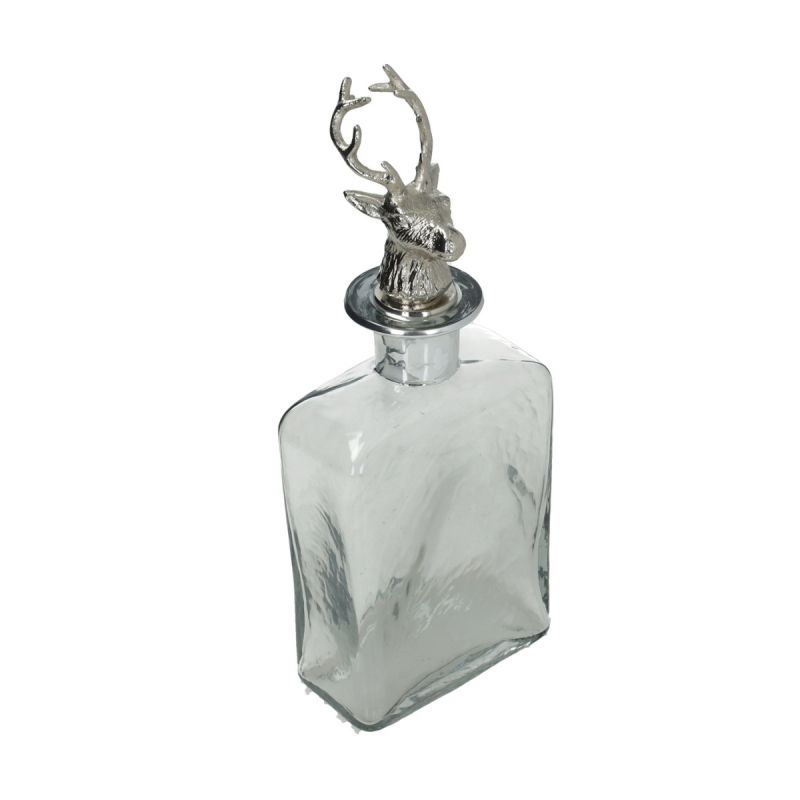 culinary concepts Glass Square Decanter with Nickel Finish Stag Stopper