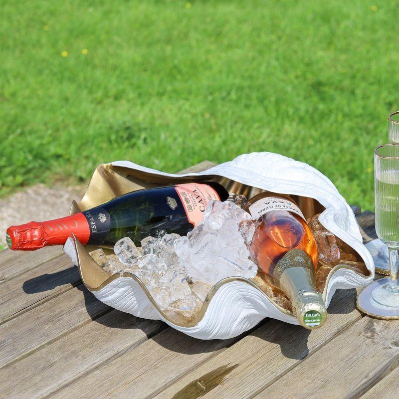 Culinary Concepts Gold And White Enamel Seashore Large Bottle Holder