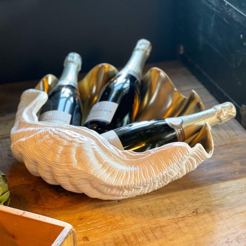 Culinary Concepts Gold And White Enamel Seashore Large Bottle Holder