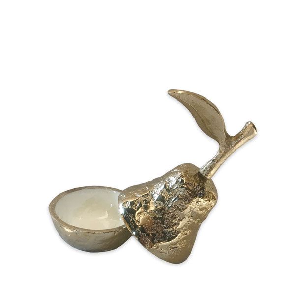 culinary concepts Golden Pear Lidded Trinket Dish with White Enamel