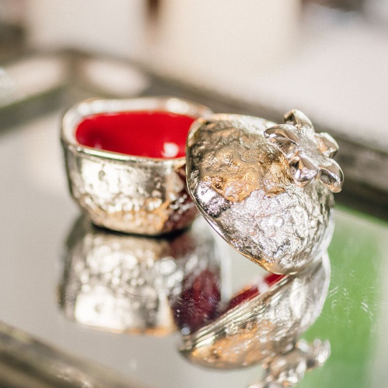 Culinary Concepts Golden Pomegranate Trinket Dish With Red Enamel