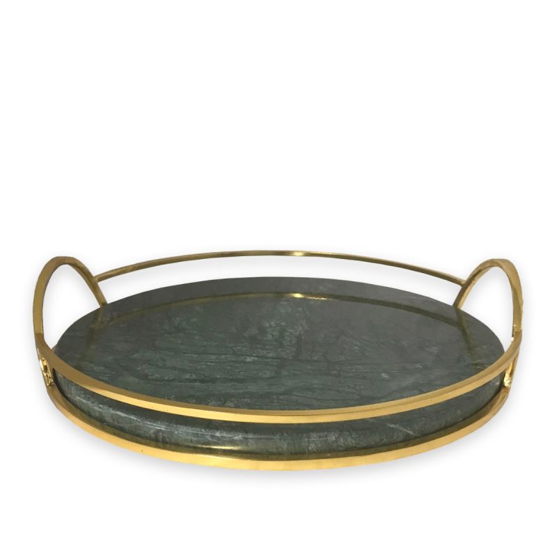 culinary concepts Green Marble Tray with Gold Handle
