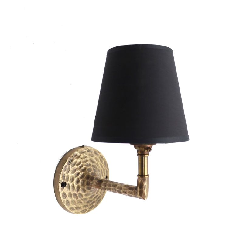 culinary concepts Hammered Antique Brass Straight Wall Fitment with Black Fabric Shade