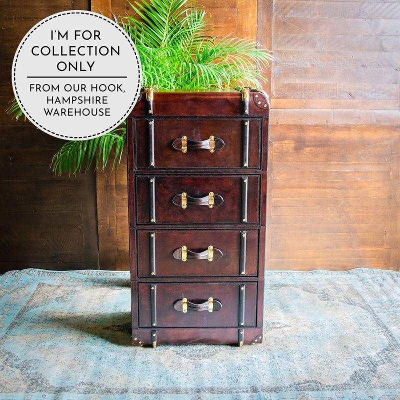 Culinary Concepts Havana Leather 4 Drawer Chest Of Drawers - Cigar | EX DISPLAY | COLLECTION ONLY