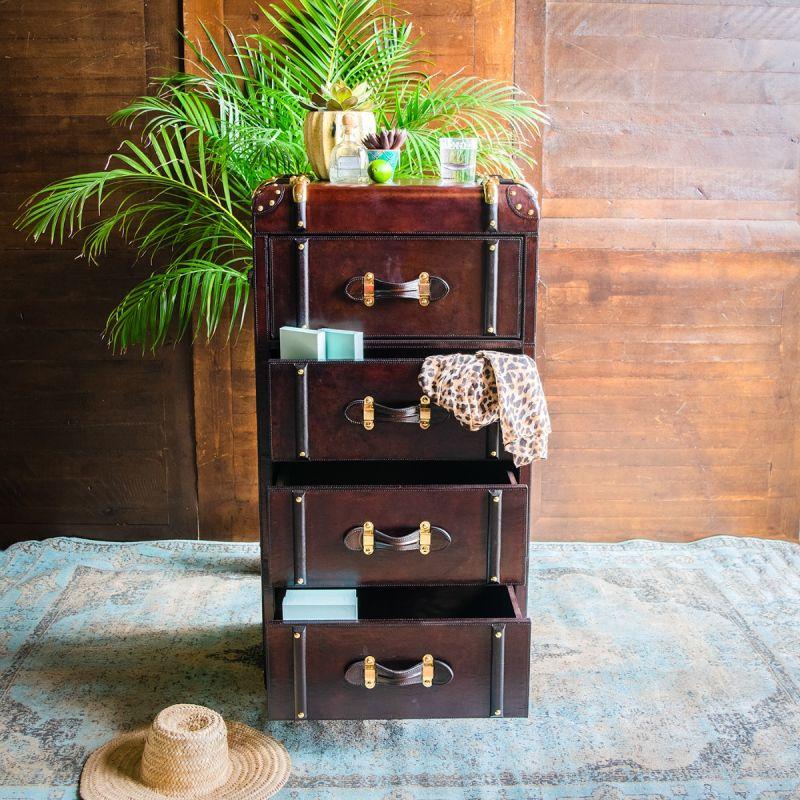 Culinary Concepts Havana Leather 4 Drawer Chest Of Drawers - Cigar | EX DISPLAY | COLLECTION ONLY