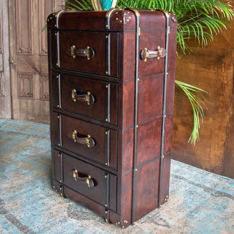 Culinary Concepts Havana Leather 4 Drawer Chest Of Drawers - Cigar | EX DISPLAY | COLLECTION ONLY