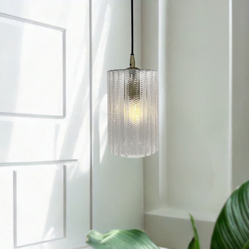 Culinary Concepts Herringbone Glass Cylindrical Pendant
