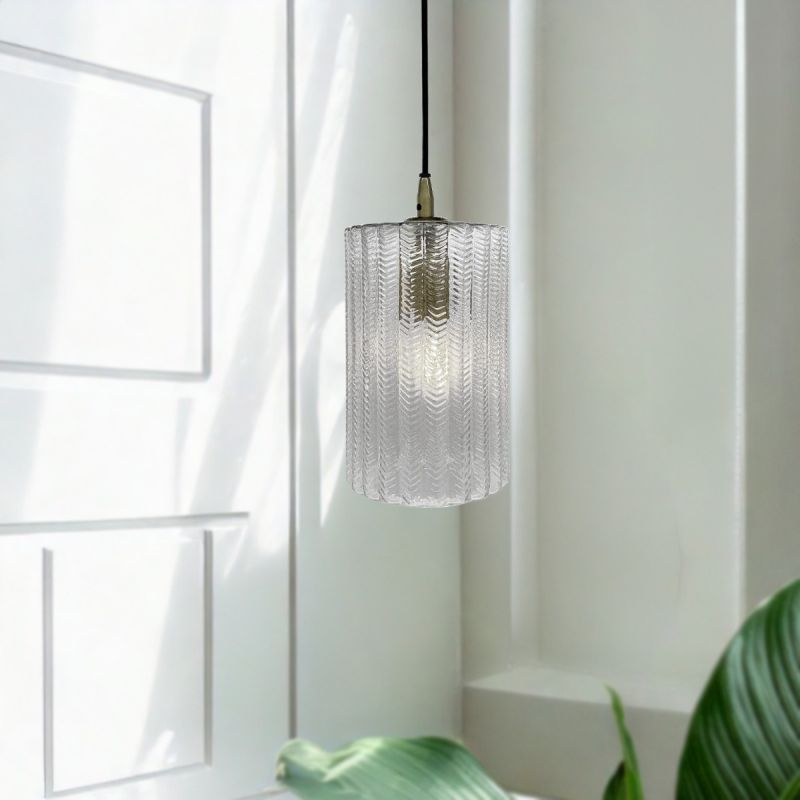 Culinary Concepts Herringbone Glass Cylindrical Pendant