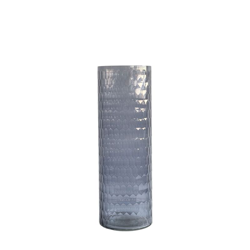 culinary concepts Honeycomb Handcut Large Glass Cylindrical Vase - Smoke