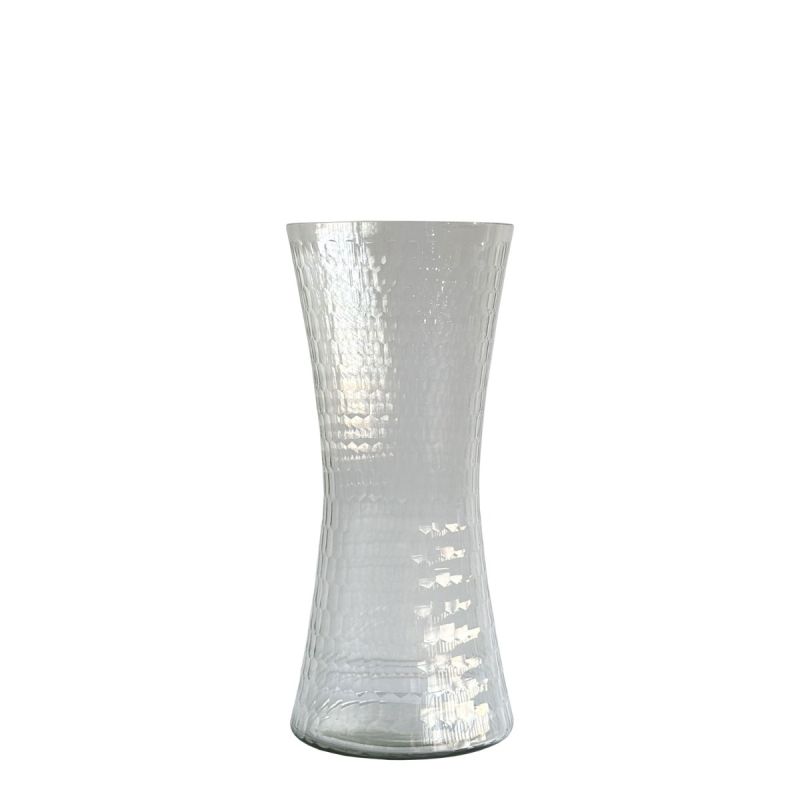 culinary concepts Honeycomb Handcut Large Glass Trumpet Vase - Clear