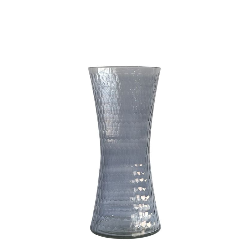 culinary concepts Honeycomb Handcut Large Glass Trumpet Vase - Smoke