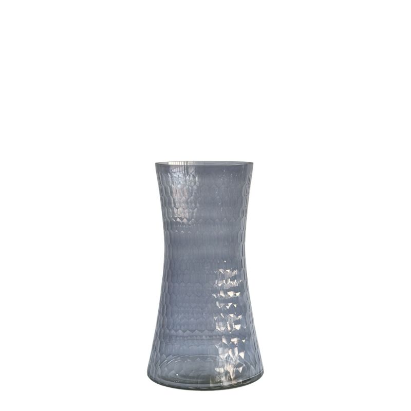 culinary concepts Honeycomb Handcut Small Glass Trumpet Vase - Smoke