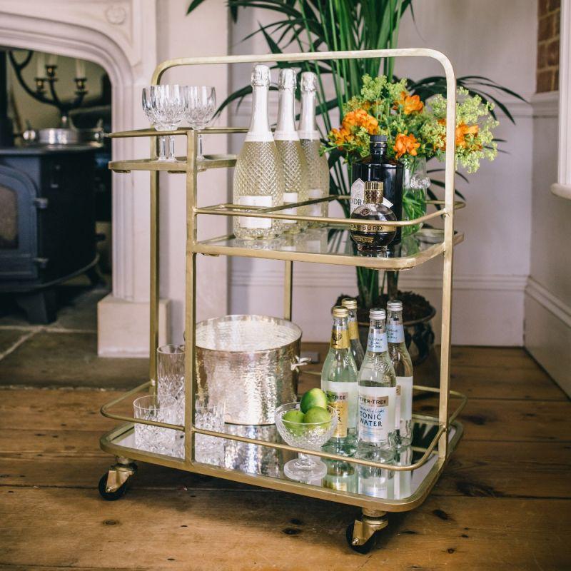 Culinary Concepts Lanesborough Three Tier Drinks Trolley - Antique Gold Finish