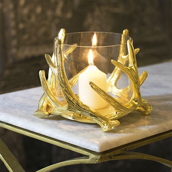 Culinary Concepts Large Antler Hurricane With Hammered Glass - Gold Finish