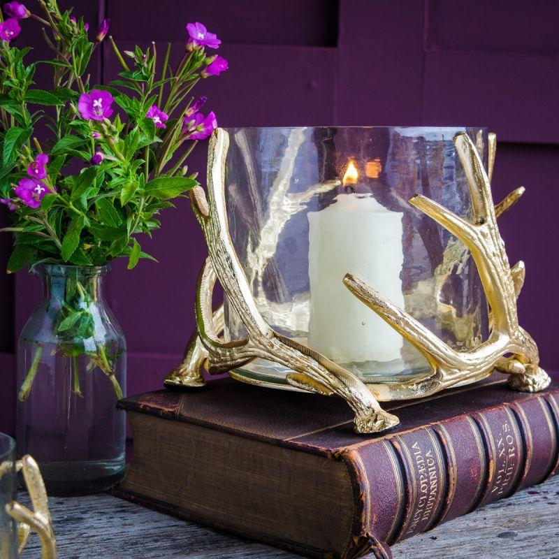 Culinary Concepts Large Antler Hurricane With Hammered Glass - Gold Finish