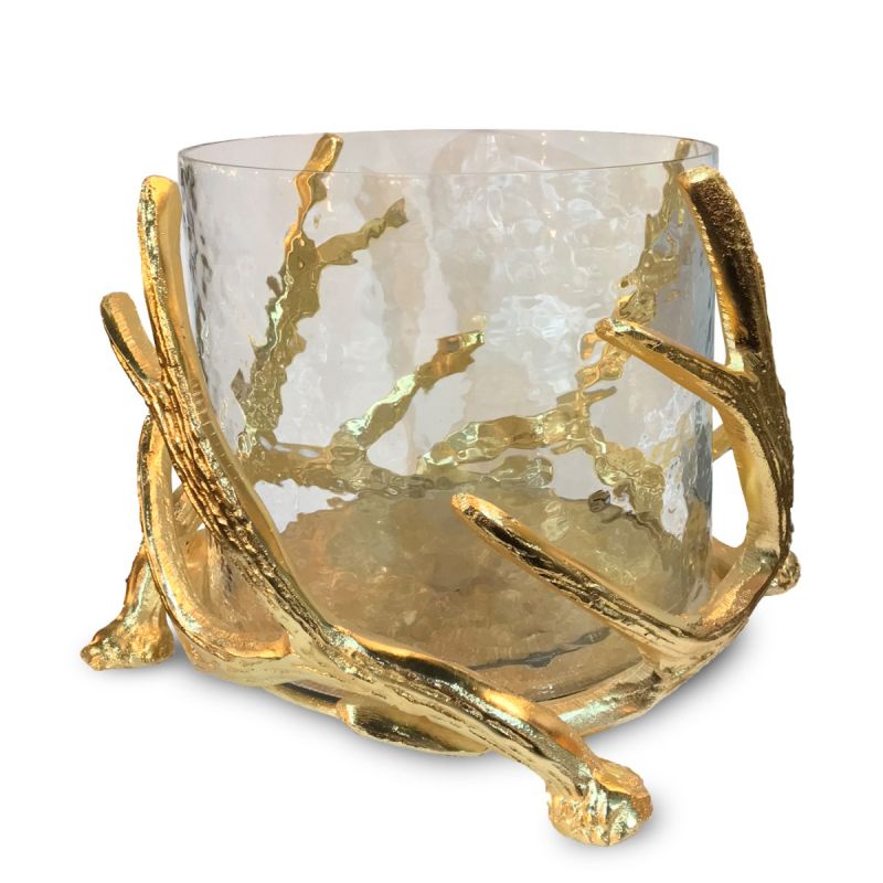 culinary concepts Large Antler Hurricane with Hammered Glass - Gold Finish