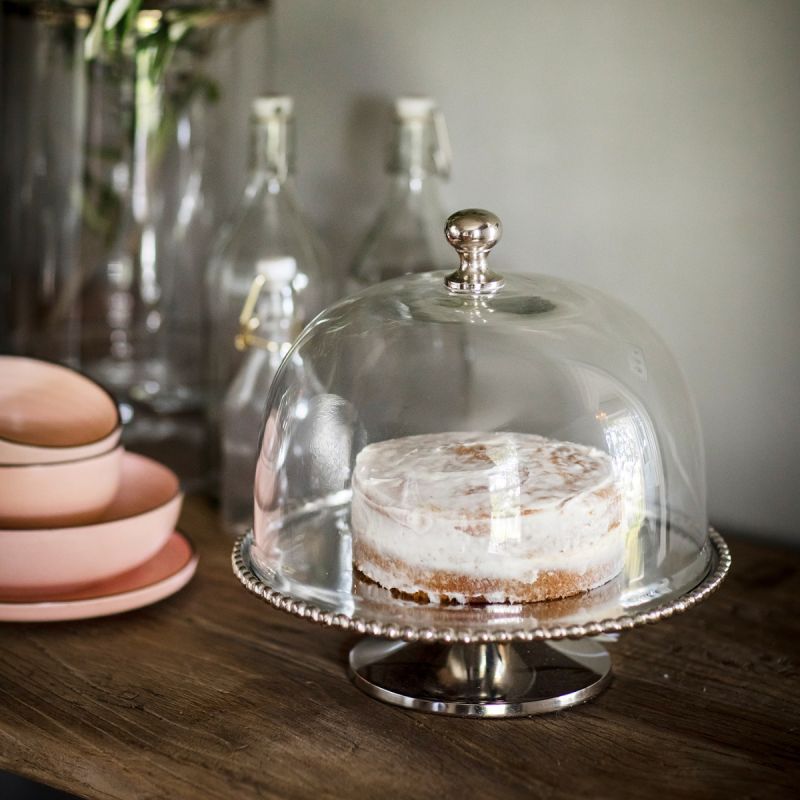 Culinary Concepts Large Beaded Edge Cake Stand With Glass Dome