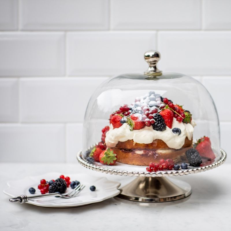 Culinary Concepts Large Beaded Edge Cake Stand With Glass Dome