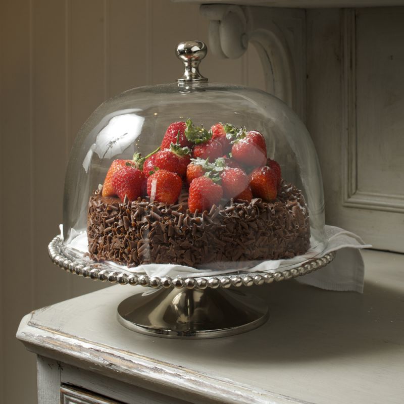 Culinary Concepts Large Beaded Edge Cake Stand With Glass Dome