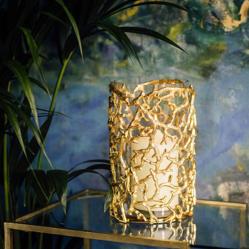 Culinary Concepts Large Coral Hurricane Lantern - Gold Finish