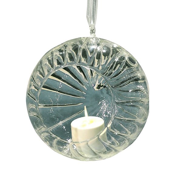 culinary concepts Large Fluted Round Glass Tea Light Hanging Decoration