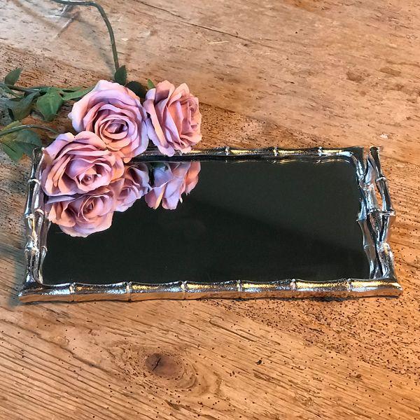 Culinary Concepts Large Rectangular Bamboo Tray With Mirror Base - Nickel Finish