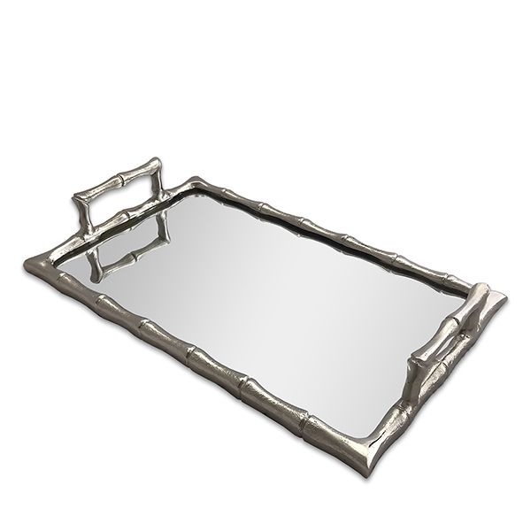 Culinary Concepts Large Rectangular Bamboo Tray With Mirror Base - Nickel Finish