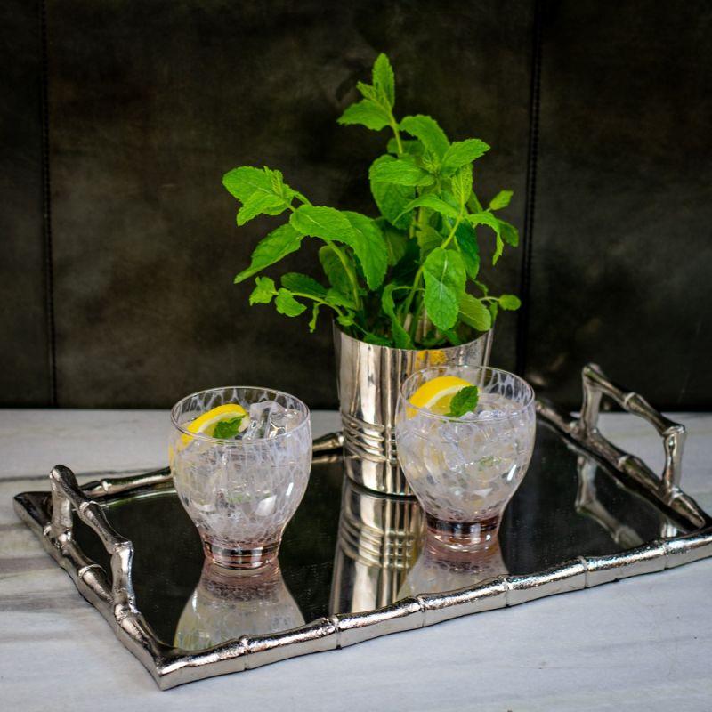 culinary concepts Large Rectangular Bamboo Tray With Mirror Base - Nickel Finish