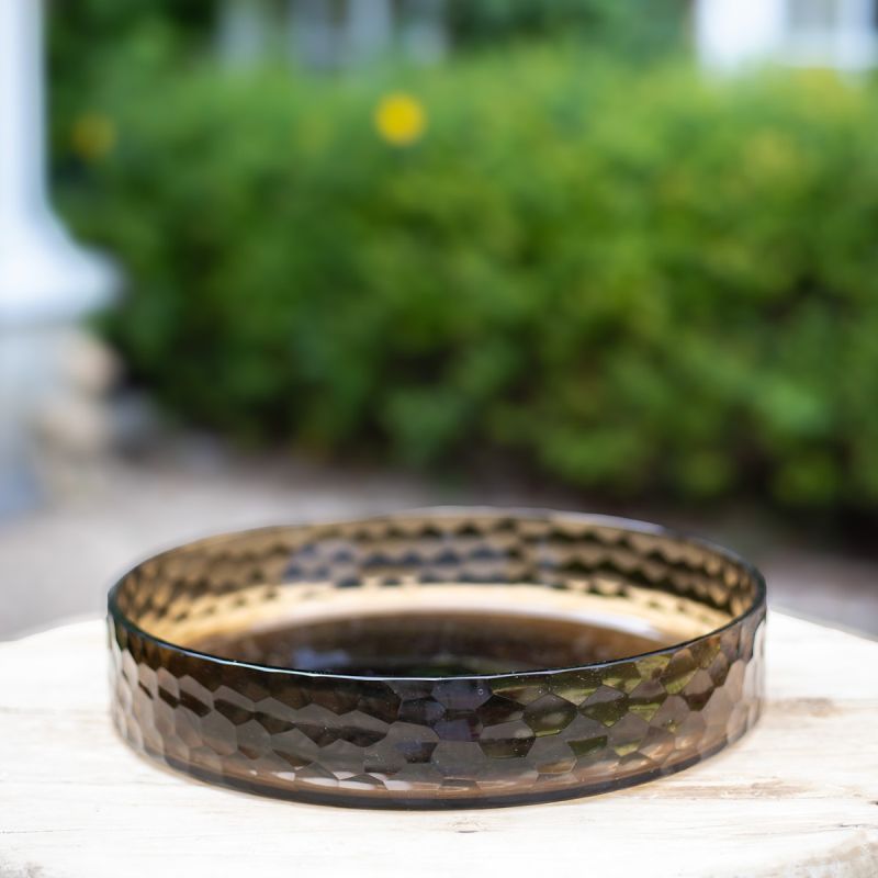 culinary concepts Large Smoked Hammered Cut Glass Tray (31cm Dia)