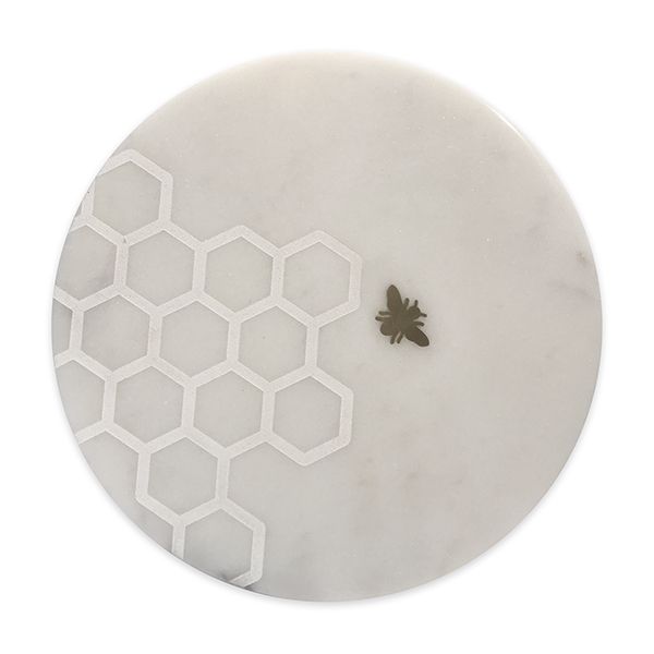 culinary concepts Laser Etched Round Marble Cheese Board with Brass Bee