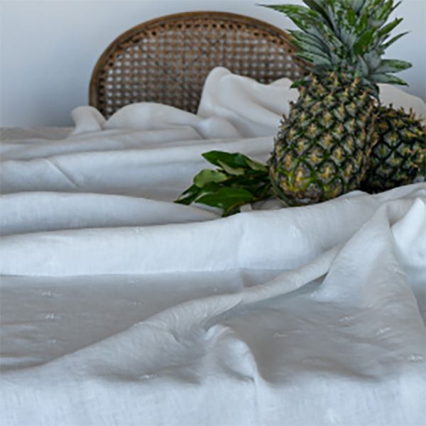 culinary concepts Mason Bee Linen Tablecloth Milk - with Embroidered Bees