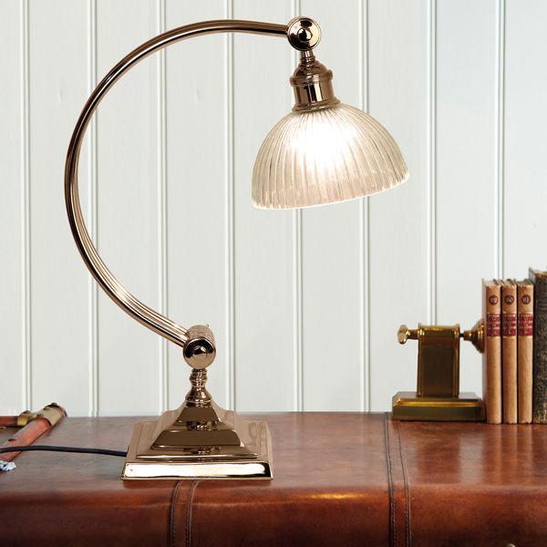 culinary concepts Medium Curve Study Lamp with Ribbed Glass Shade in Antique Silver Finish