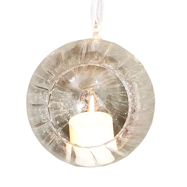 culinary concepts Medium Fluted Round Glass Tea Light Hanging Decoration