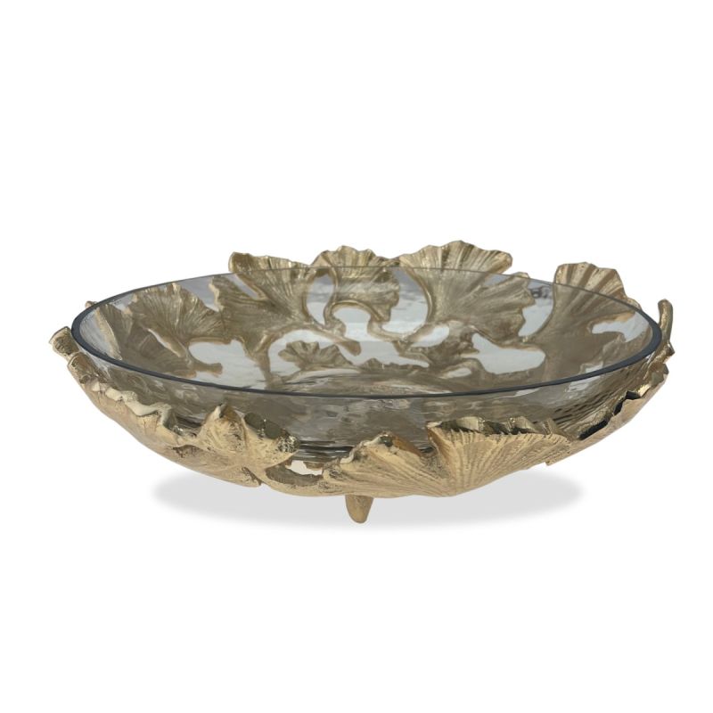 culinary concepts Medium Golden Ginkgo Leaf Sculpture Bowl - with Glass Insert
