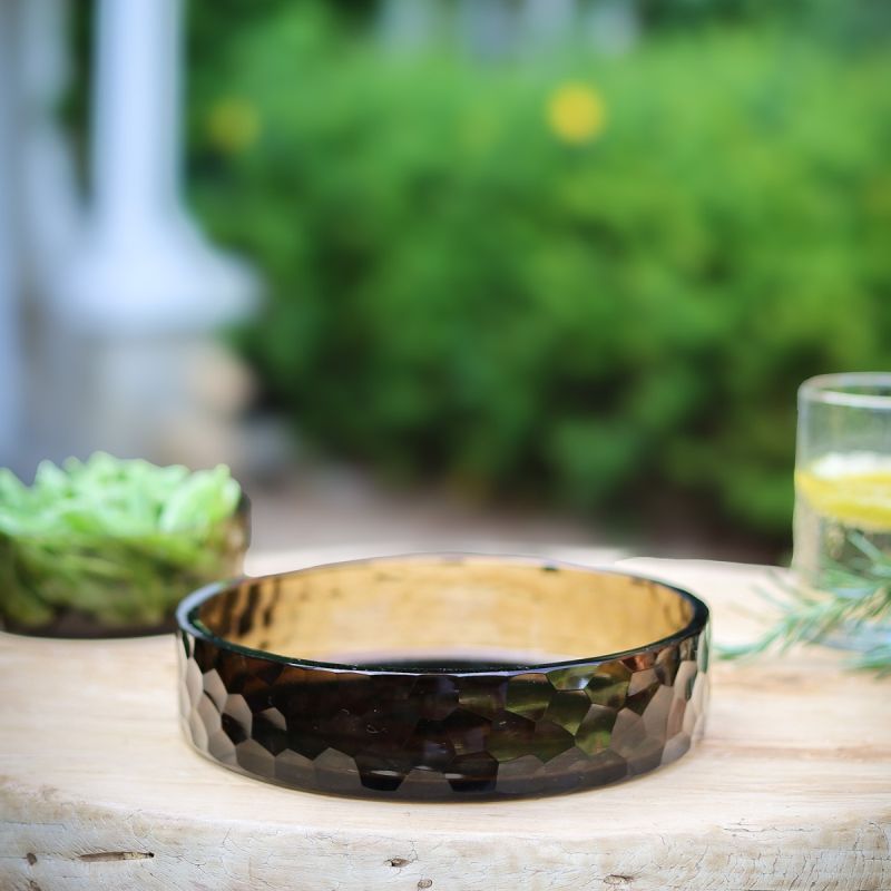 culinary concepts Medium Smoked Hammered Cut Glass Tray (20cm Dia)