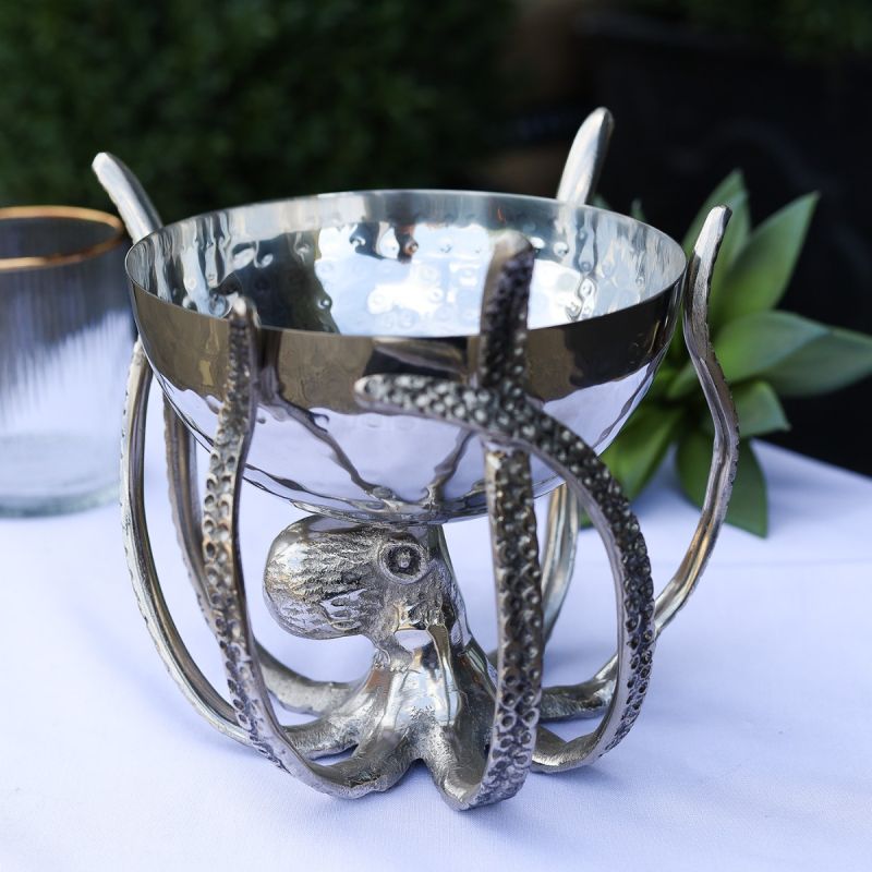 Culinary Concepts Mini Octopus Stand And Hammered Stainless Steel Bowl
