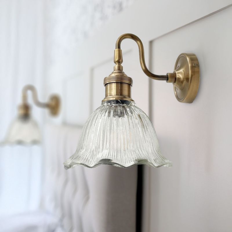 culinary concepts Mini Prohibition Curved Wall Fitment with Fluted Floral Glass Shade