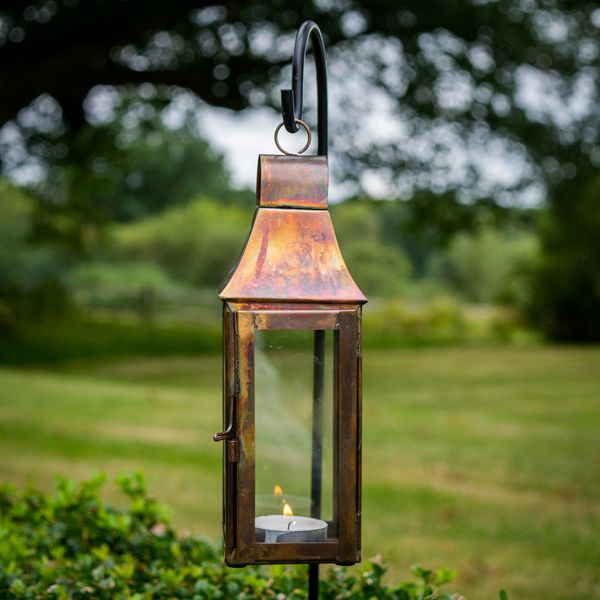 culinary concepts Mini Tonto Burnished Copper Lantern and Matt Black Stake