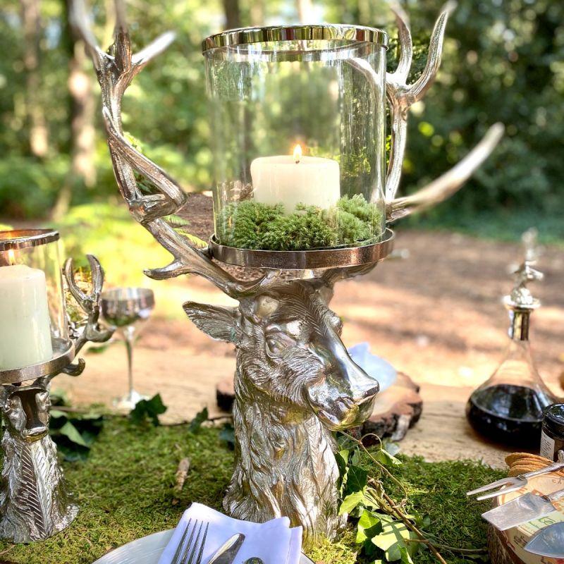 Culinary Concepts New Forest Stag Head Glass Hurricane Lantern