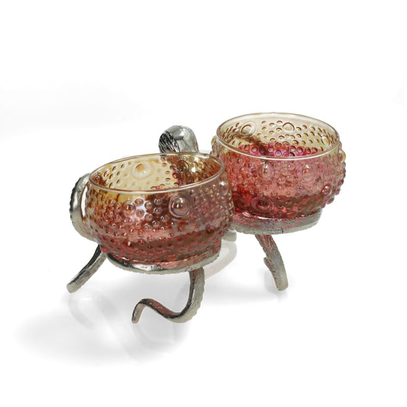 Culinary Concepts Octopus Holder With 2 Small Red Amber Glass Bowls