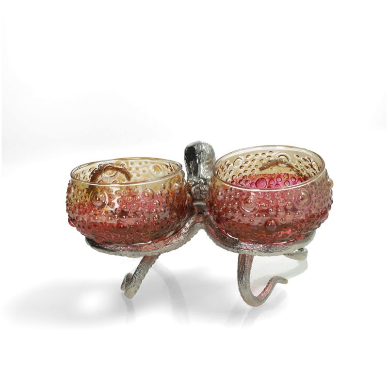 Culinary Concepts Octopus Holder With 2 Small Red Amber Glass Bowls