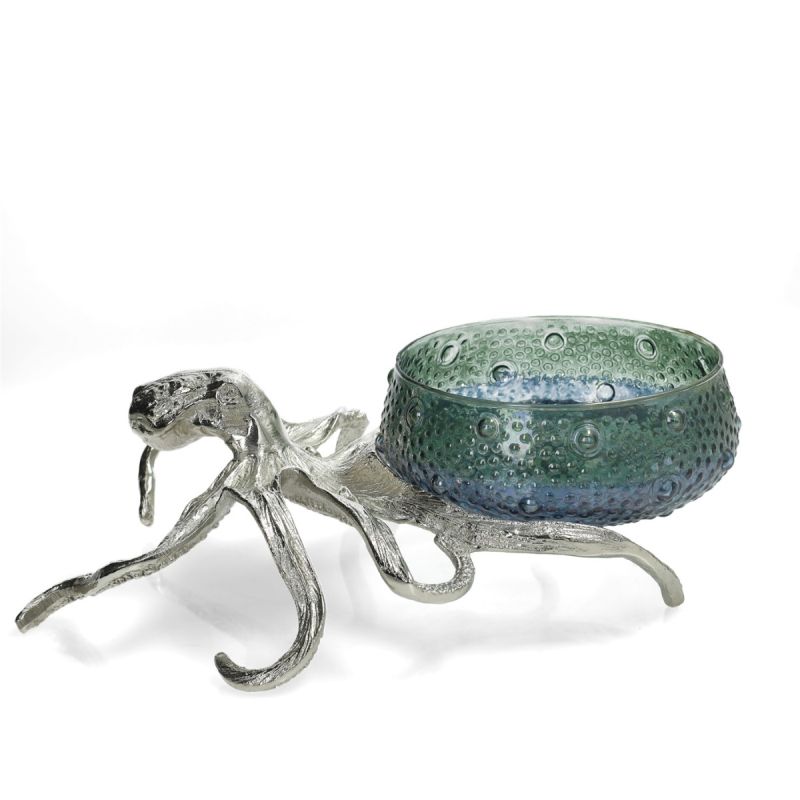 culinary concepts Octopus Holder with Large Blue Green Glass Bowl