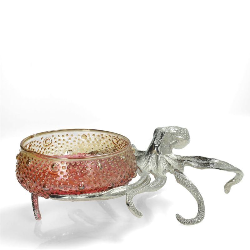 Culinary Concepts Octopus Holder With Large Red Amber Glass Bowl