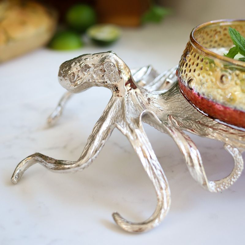 Culinary Concepts Octopus Holder With Large Red Amber Glass Bowl