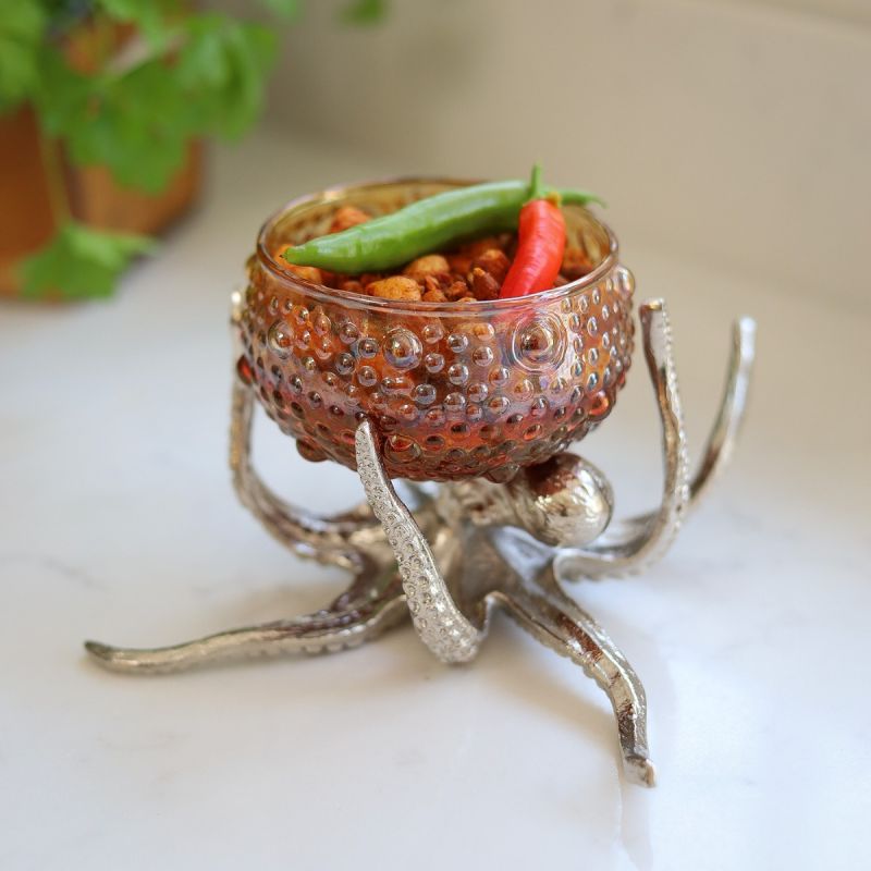 Culinary Concepts Octopus Holder With Red Amber Glass Bowl | PRE-ORDER - DUE EARLY AUGUST