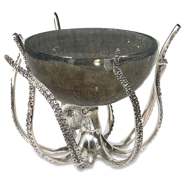 culinary concepts Octopus Stand With Dark Crackle Glass Bowl