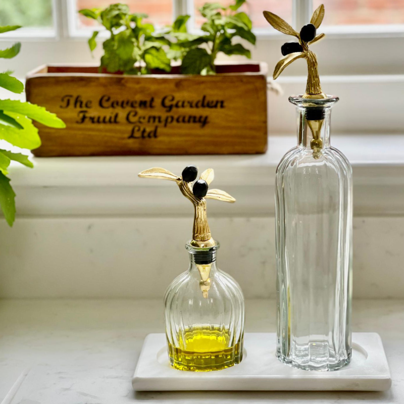 Culinary Concepts Olive Collection Oil & Vinegar Decanter Set On Marble Base