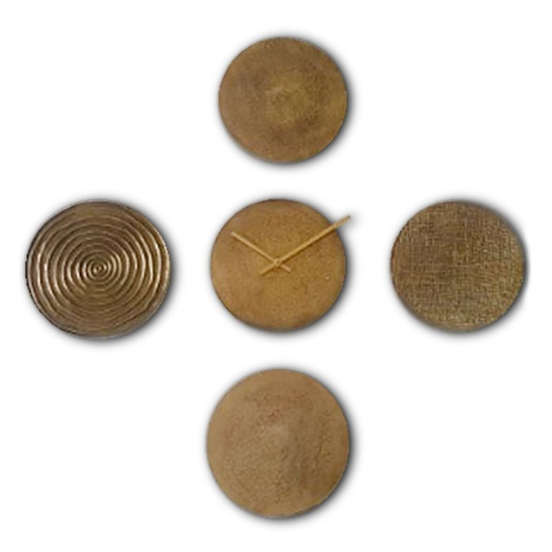 culinary concepts One Clock Five Piece Wall Art Set - Antique Brass Finish